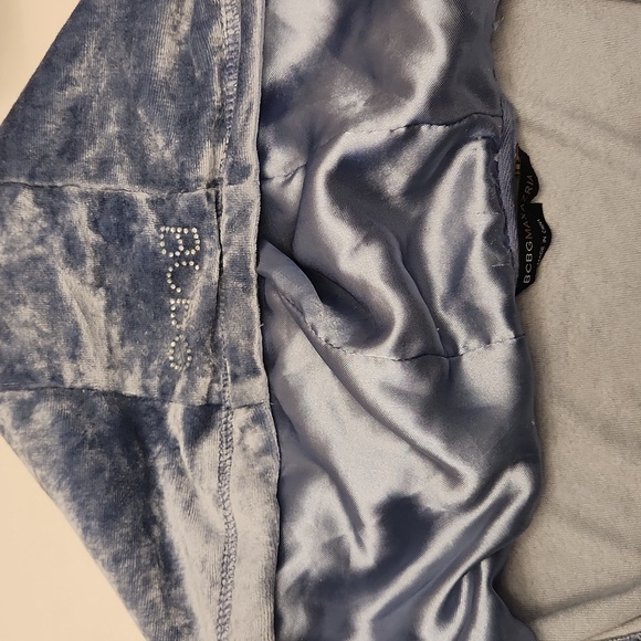 Vintage 90s Y2K BCBGMaxazria Rhinestone Velour Zip Up Hooded Track Jacket Blue - Picture 12 of 16